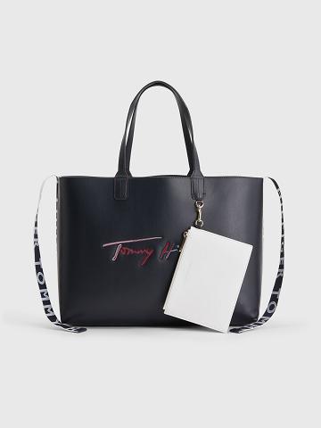 Női Tommy Hilfiger Tommy Signature Tote Táska Fekete | HU 647HAP